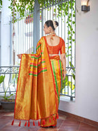 MANOHARI Banarasi Silk Blend Jacquard Work Saree - Red | Grocsy