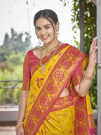 MANOHARI Banarasi Silk Blend Jacquard Work Saree - Yellow | Grocsy