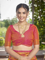 MANOHARI Banarasi Silk Blend Jacquard Work Saree - Yellow | Grocsy