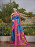 MANOHARI Banarasi Silk Blend Jacquard Work Saree - Blue | Grocsy