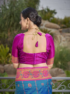 MANOHARI Banarasi Silk Blend Jacquard Work Saree - Blue | Grocsy