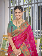 MANOHARI Banarasi Silk Blend Jacquard Work Saree - Pink | Grocsy
