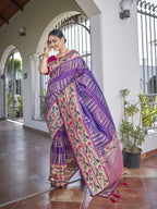 MANOHARI Banarasi Silk Blend Jacquard Work Saree - Purple | Grocsy