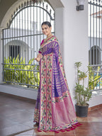 MANOHARI Banarasi Silk Blend Jacquard Work Saree - Purple | Grocsy