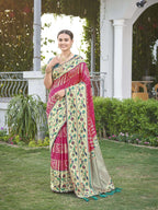 MANOHARI Banarasi Silk Blend Jacquard Work Saree - Pink | Grocsy