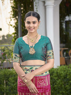 MANOHARI Banarasi Silk Blend Jacquard Work Saree - Pink | Grocsy