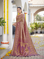 MANOHARI Banarasi Silk Blend Jacquard Work Saree - Purple | Grocsy
