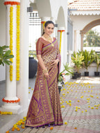 MANOHARI Banarasi Silk Blend Jacquard Work Saree - Purple | Grocsy