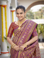 MANOHARI Banarasi Silk Blend Jacquard Work Saree - Purple | Grocsy
