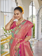 MANOHARI Banarasi Silk Blend Jacquard Work Saree - Blue | Grocsy