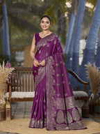 MANOHARI Banarasi Silk Blend Jacquard Work Saree - Purple | Grocsy