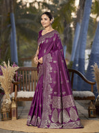 MANOHARI Banarasi Silk Blend Jacquard Work Saree - Purple | Grocsy