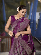 MANOHARI Banarasi Silk Blend Jacquard Work Saree - Purple | Grocsy