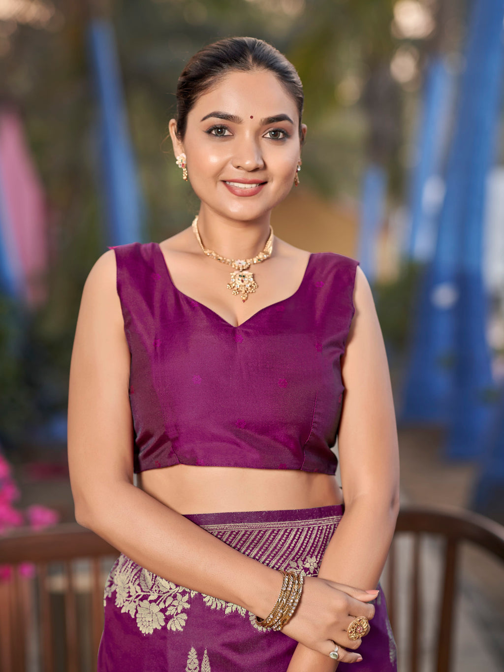 MANOHARI Banarasi Silk Blend Jacquard Work Saree - Purple | Grocsy