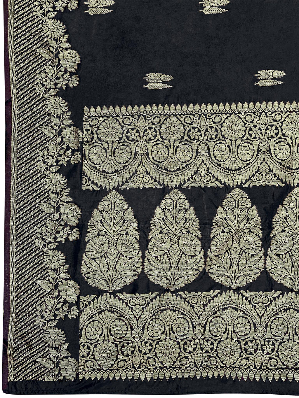 MANOHARI Banarasi Silk Blend Jacquard Work Saree - Black | Grocsy