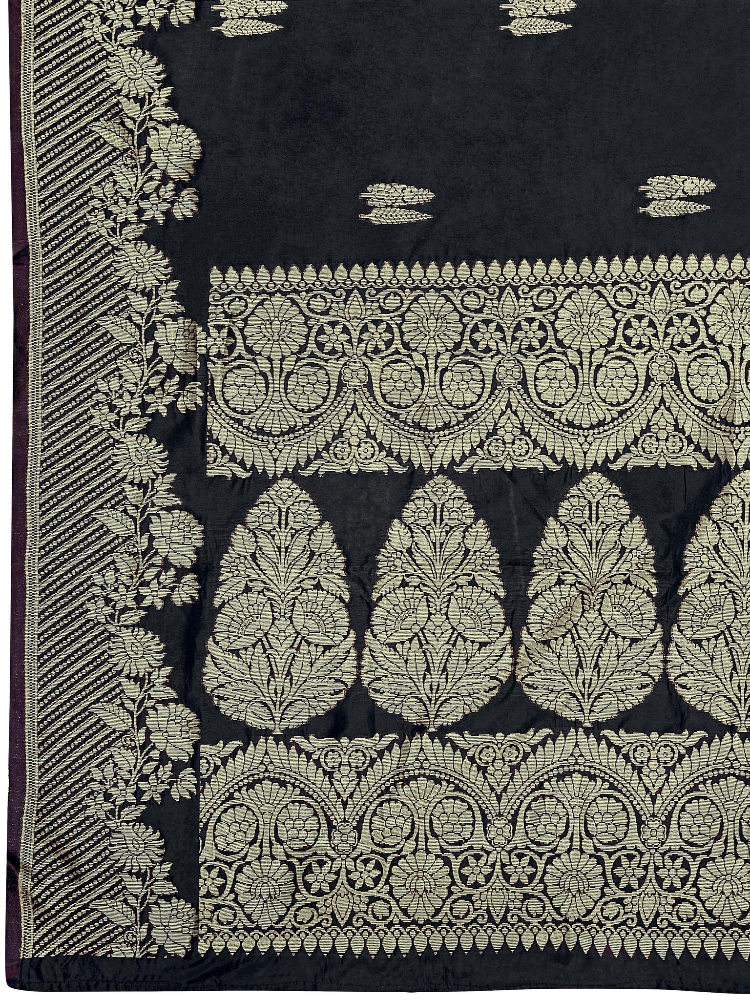 MANOHARI Banarasi Silk Blend Jacquard Work Saree - Black | Grocsy