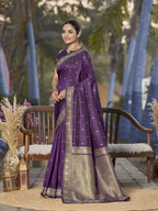 MANOHARI Banarasi Silk Blend Jacquard Work Saree - Purple | Grocsy
