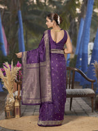 MANOHARI Banarasi Silk Blend Jacquard Work Saree - Purple | Grocsy