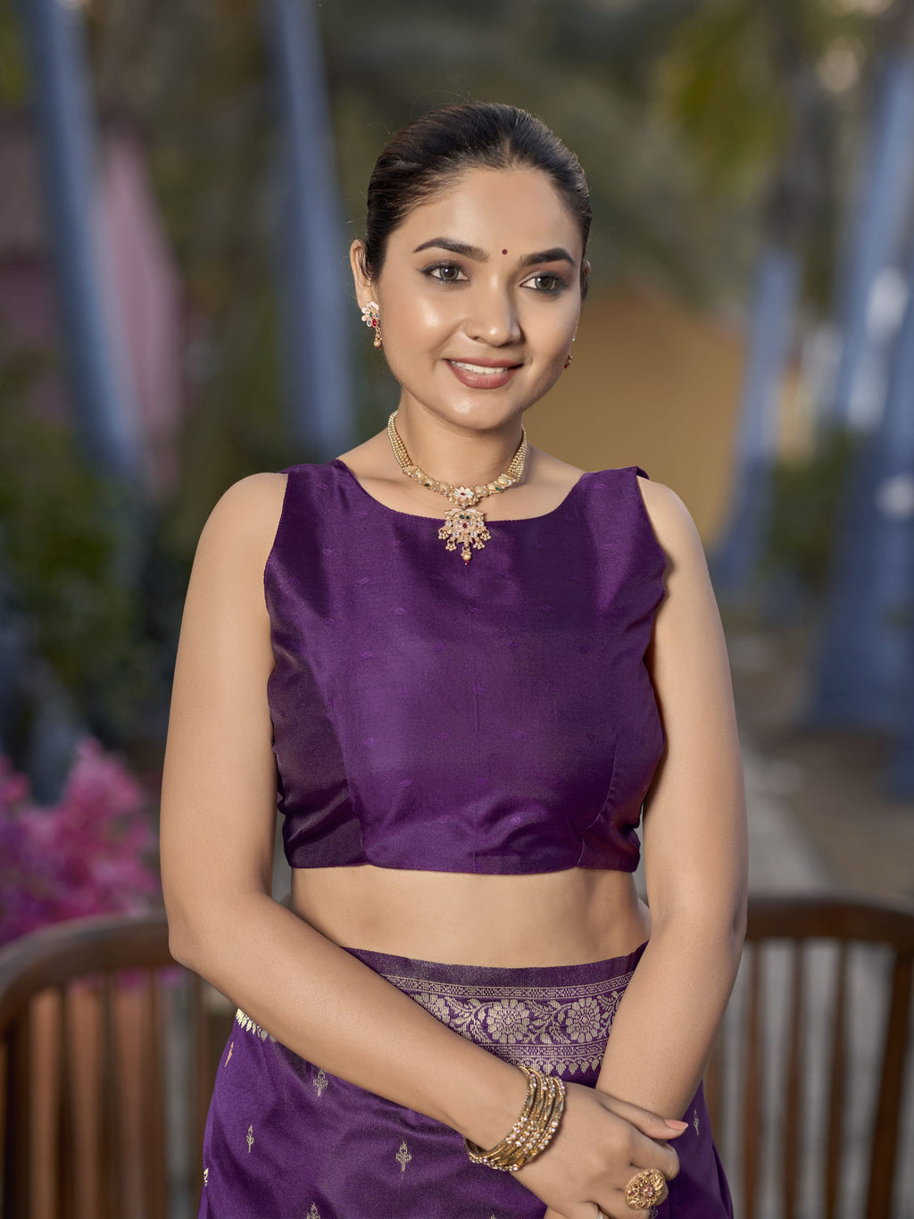 MANOHARI Banarasi Silk Blend Jacquard Work Saree - Purple | Grocsy