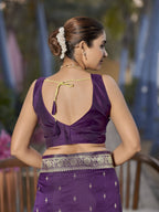 MANOHARI Banarasi Silk Blend Jacquard Work Saree - Purple | Grocsy