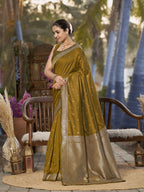 MANOHARI Banarasi Silk Blend Jacquard Work Saree - Yellow | Grocsy