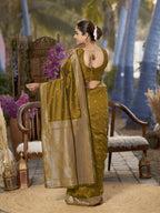 MANOHARI Banarasi Silk Blend Jacquard Work Saree - Yellow | Grocsy