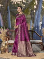 MANOHARI Banarasi Silk Blend Jacquard Work Saree - Purple | Grocsy