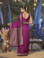 MANOHARI Banarasi Silk Blend Jacquard Work Saree - Purple | Grocsy