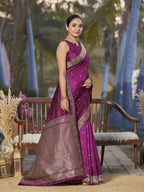 MANOHARI Banarasi Silk Blend Jacquard Work Saree - Purple | Grocsy