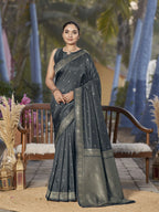 MANOHARI Banarasi Silk Blend Jacquard Work Saree - Grey | Grocsy