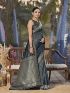 MANOHARI Banarasi Silk Blend Jacquard Work Saree - Grey | Grocsy