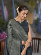 MANOHARI Banarasi Silk Blend Jacquard Work Saree - Grey | Grocsy