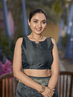 MANOHARI Banarasi Silk Blend Jacquard Work Saree - Grey | Grocsy