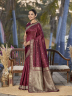 MANOHARI Banarasi Silk Blend Jacquard Work Saree - Red | Grocsy
