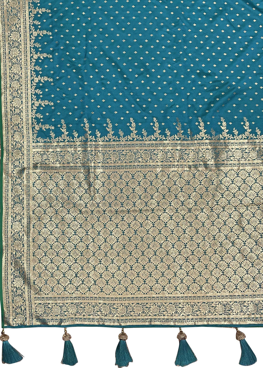 MANOHARI Banarasi Silk Blend Jacquard Work Saree - Turquoise | Grocsy