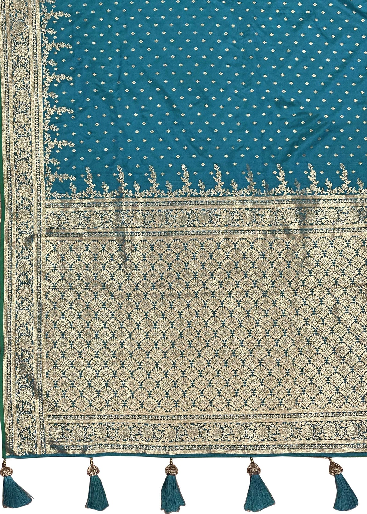 MANOHARI Banarasi Silk Blend Jacquard Work Saree - Turquoise | Grocsy