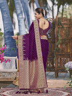 MANOHARI Banarasi Silk Blend Jacquard Work Saree - Purple | Grocsy