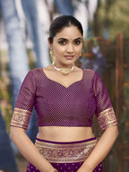 MANOHARI Banarasi Silk Blend Jacquard Work Saree - Purple | Grocsy