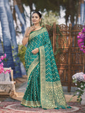 MANOHARI Banarasi Silk Blend Jacquard Work Saree - Green | Grocsy