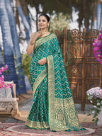 MANOHARI Banarasi Silk Blend Jacquard Work Saree - Green | Grocsy