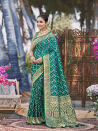 MANOHARI Banarasi Silk Blend Jacquard Work Saree - Green | Grocsy
