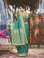 MANOHARI Banarasi Silk Blend Jacquard Work Saree - Green | Grocsy