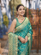 MANOHARI Banarasi Silk Blend Jacquard Work Saree - Green | Grocsy