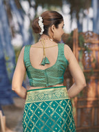 MANOHARI Banarasi Silk Blend Jacquard Work Saree - Green | Grocsy