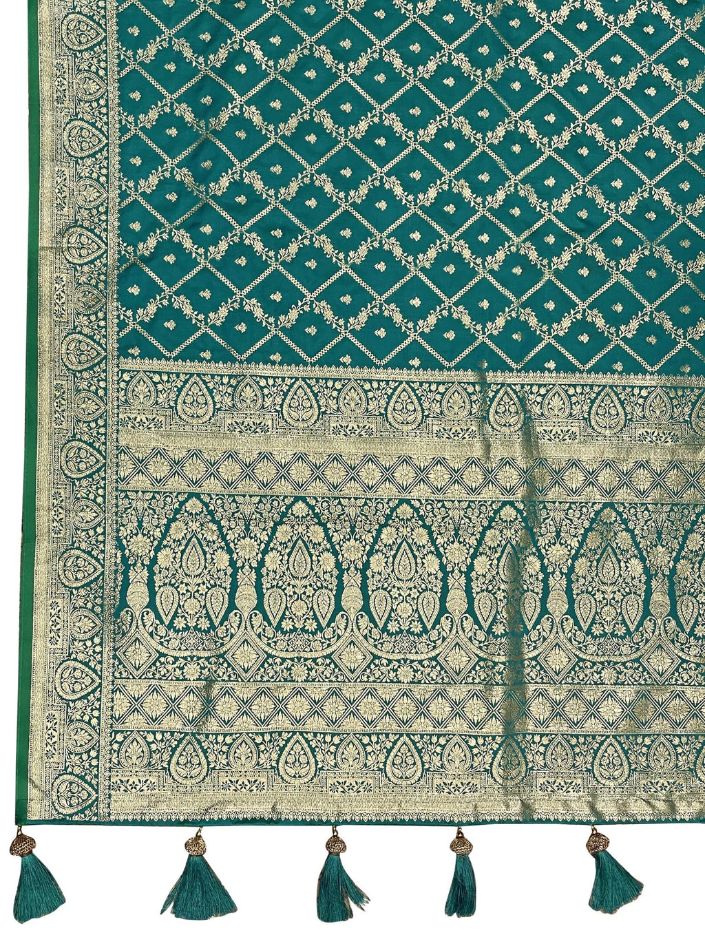 MANOHARI Banarasi Silk Blend Jacquard Work Saree - Green | Grocsy