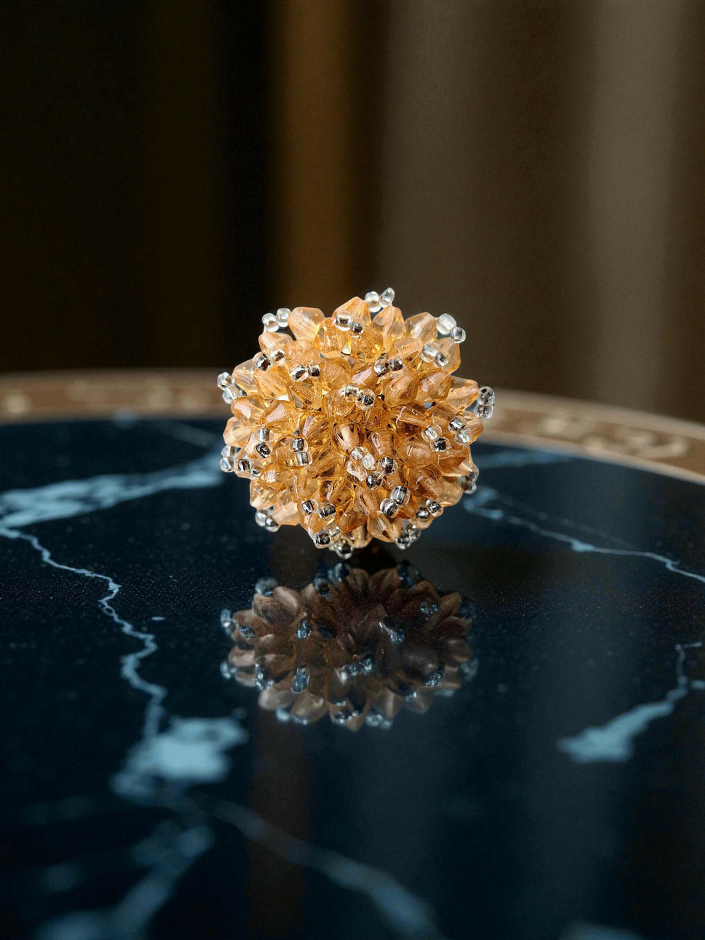 Inhanns Rang-E-Roshan Adjustable Ring – Handmade Crystal Statement Ring - Peach | Grocsy