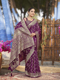 MANOHARI Banarasi Silk Blend Jacquard Work Saree - Purple | Grocsy