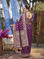 MANOHARI Banarasi Silk Blend Jacquard Work Saree - Purple | Grocsy
