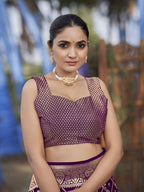MANOHARI Banarasi Silk Blend Jacquard Work Saree - Purple | Grocsy