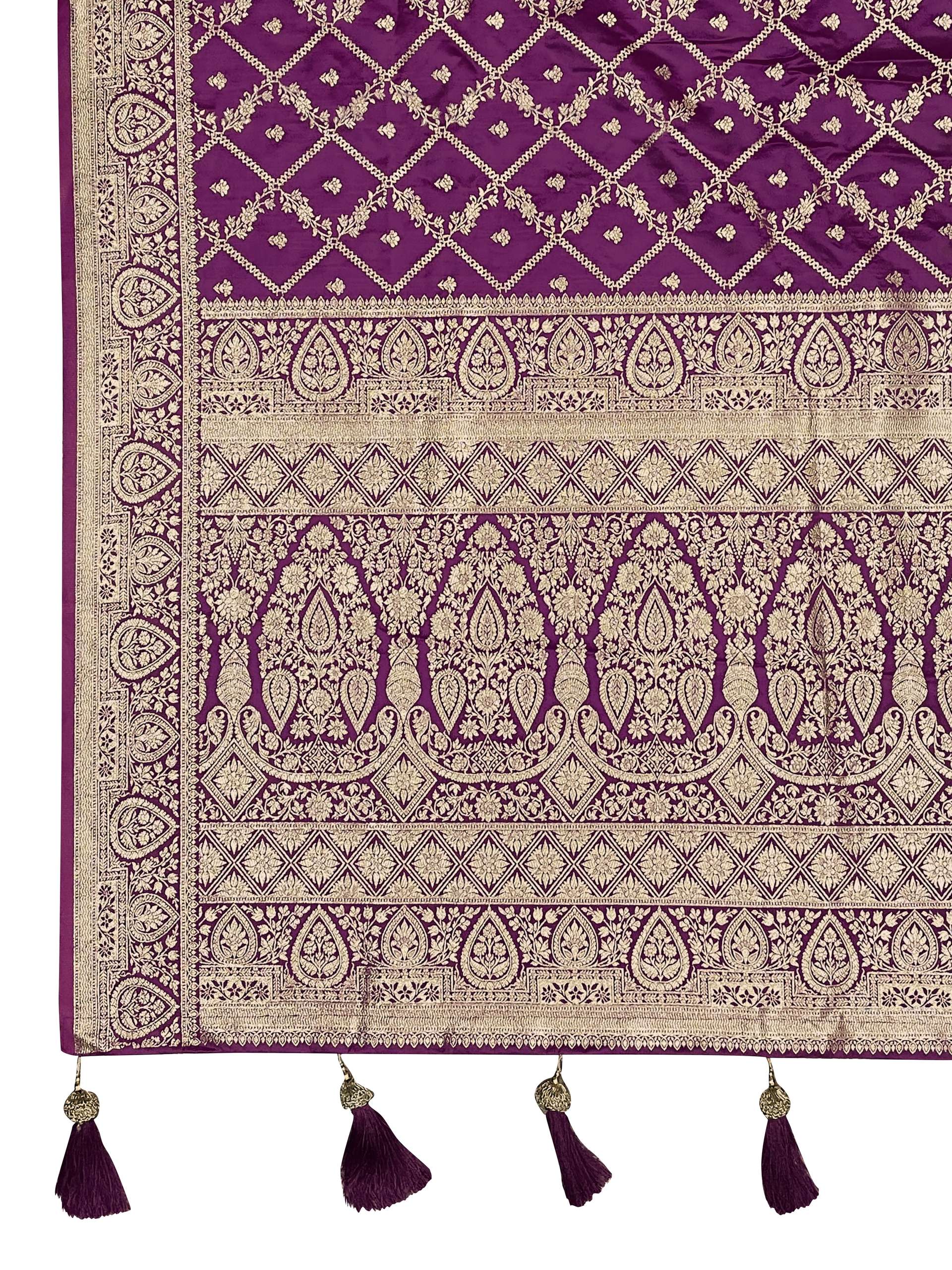 MANOHARI Banarasi Silk Blend Jacquard Work Saree - Purple | Grocsy